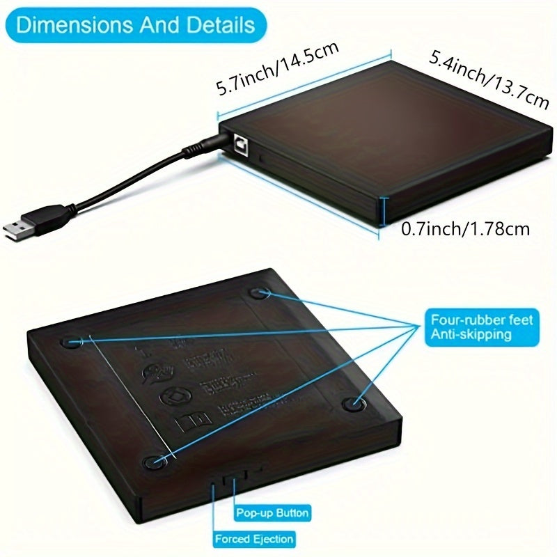 Slim Portable External CD/DVD Drive