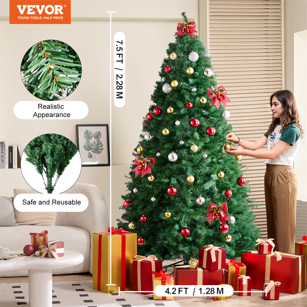 VEVOR Christmas Tree 7.5ft Artificial Tree With 1346 Branch Tips