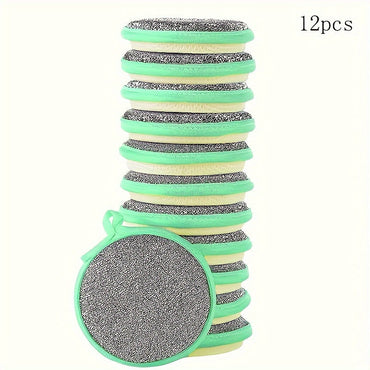 12-Pack Double-Sided Round Scouring Pads for Kitchen Cleaning