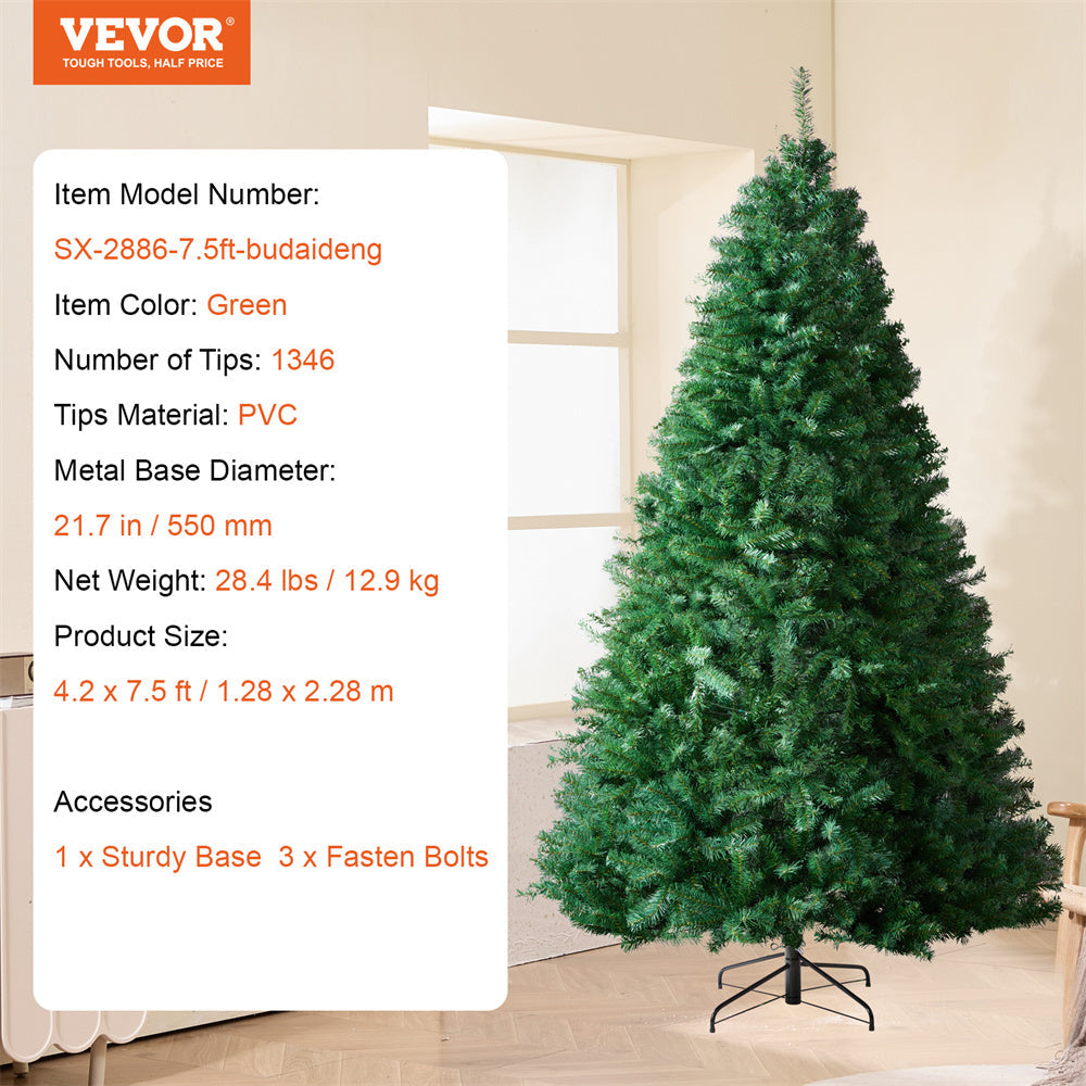 VEVOR Christmas Tree 7.5ft Artificial Tree With 1346 Branch Tips