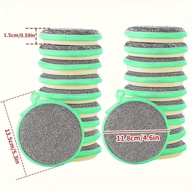 12-Pack Double-Sided Round Scouring Pads for Kitchen Cleaning